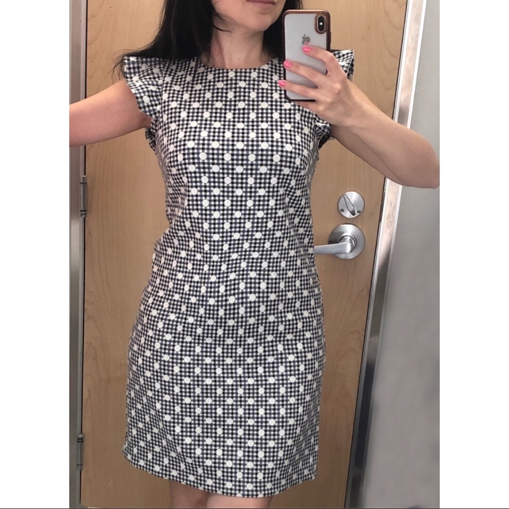 Eliza J Dress NWT S 2 Plaid Polka Dot Black White